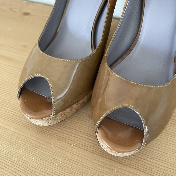 Cole Haan High Heels Pumps Size 9 Nike Air Cork Platform Leather Peep Toe Shoe - Picture 8 of 12